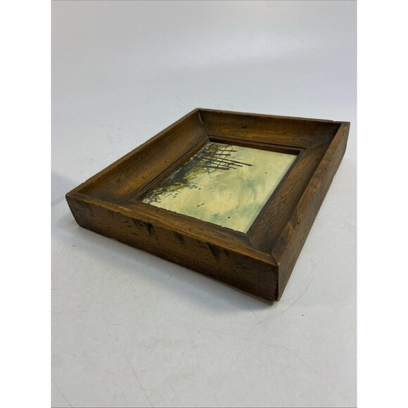 Pair Vintage Original Oil Painting Art Signed Small 7 x 8 in Framed Woods Beach - Picture 5 of 12